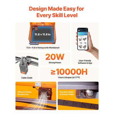 Χαρακτήρας λέιζερ VEVOR, 20W, Μηχανή χάραξης και κοπής λέιζερ με περίβλημα, Μηχανή χάραξης λέιζερ κοπής, 7000 mm/min, επιφάνεια εργασίας 300 x 300 mm, για ξύλο, δέρμα, γυαλί, ορισμένα μέταλλα, κλάση 1