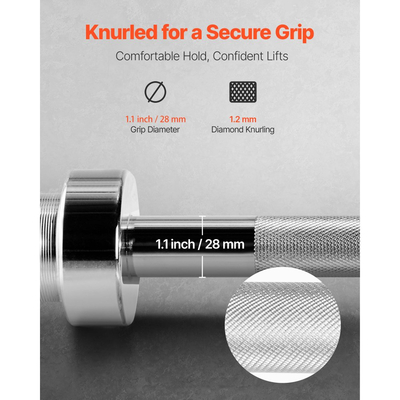 Μπάρα VEVOR 6FT, Ταιριάζει σε πλάκες βάρους 2 ιντσών, Χρωμιωμένη μπάρα με ραβδωτή λαβή για προπόνηση δύναμης, άρση βαρών, καθίσματα, άρση θανάτου, πιέσεις πάγκου, κάμψεις, πιέσεις overhead, χωρητικότητα 500 λίβρες