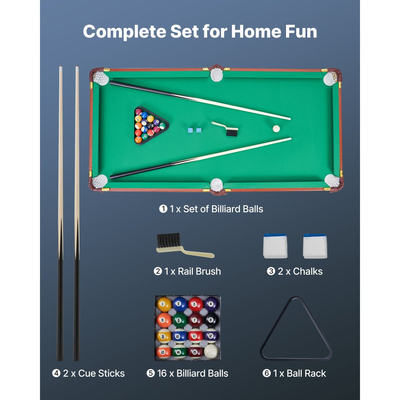 Πτυσσόμενο τραπέζι μπιλιάρδου VEVOR, φορητά τραπέζια μπιλιάρδου 140cm, πτυσσόμενο σετ παιχνιδιών ψυχαγωγίας που εξοικονομεί χώρο και περιλαμβάνει μπάλα, στέκα, βάση, κιμωλία, βούρτσα, καφέ με ύφασμα Bule, για οικογενειακή χρήση, αίθουσα αναψυχής