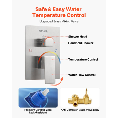 Σετ βρύσης ντους VEVOR, Σύστημα ντους μπάνιου βροχής με τετράγωνη κεφαλή ντους βροχής 10 ιντσών (25,4 cm) και φορητό ψεκαστήρα, Επιτοίχια φωτιστικά μπάνιου με ορειχάλκινη βαλβίδα και κιτ επένδυσης, βουρτσισμένο νίκελ