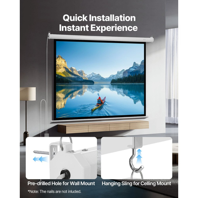 Οθόνη Προβολέα VEVOR με Μηχανοκίνητο Κινητό, Ηλεκτρική Οθόνη Προβολής 1829 mm 4:3 1080 HD, Επιτοίχιος Προβολέας με Τηλεχειριστήριο, Αυτόματη Οθόνη Ταινίας για Οικογενειακό Γραφείο, Κινηματογράφο