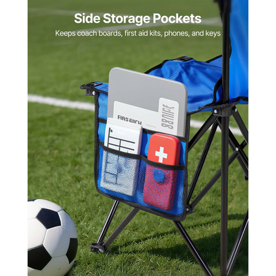 Φορητός Πτυσσόμενος Πάγκος VEVOR, Πτυσσόμενος Πάγκος Ποδοσφαίρου 8 Θέσεων με Πλαϊνές Τσέπες και Τσάντα Μεταφοράς, Ελαφρύ Πλαϊνό Καθιστικό με Πλάτη για Ποδόσφαιρο, Μπέιζμπολ, Κάμπινγκ, Υπαίθριες Εκδηλώσεις, Μπλε