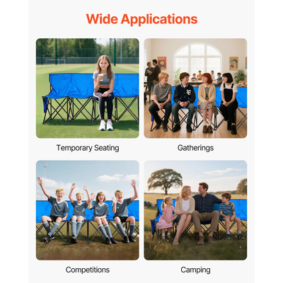 Φορητός Πτυσσόμενος Πάγκος VEVOR, Πτυσσόμενος Πάγκος Ποδοσφαίρου 8 Θέσεων με Πλαϊνές Τσέπες και Τσάντα Μεταφοράς, Ελαφρύ Πλαϊνό Καθιστικό με Πλάτη για Ποδόσφαιρο, Μπέιζμπολ, Κάμπινγκ, Υπαίθριες Εκδηλώσεις, Μπλε