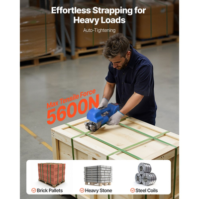 Ηλεκτρική μηχανή δεσίματος VEVOR, 2 μπαταρίες 4000mAh, Αυτόματο εργαλείο δεσίματος με ψηφιακή οθόνη για ιμάντες PET πλάτους 10-19 mm, Μηχανή τάνυσης ταινίας για συσκευασία κουτιών παλέτας