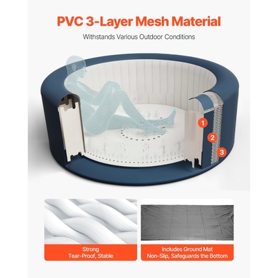 Φουσκωτό Υδρομασάζ VEVOR, Χωρητικότητα 4 έως 6 ατόμων, Στρογγυλό Φορητό Εξωτερικό Σπα 2080 x 660 mm, με 130 Καταπραϋντικά Πιεστικά, Φίλτρο, Κάλυμμα και Χαλί, Πολυλειτουργικός Πίνακας Ελέγχου, Εξωτερικό Υδρομασάζ PVC, Γκρι