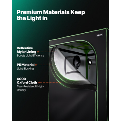 Σκηνή Εσωτερικής Καλλιέργειας VEVOR, 100 x 100 x 200 cm, 600D Υψηλής Ανακλαστικότητας Mylar, Σκηνή Εσωτερικών Φυτών με Παράθυρο Παρατήρησης, Δίσκο Δαπέδου & Φερμουάρ, Βαρέως Τύπου Σκηνές Καλλιέργειας για Φρούτα και Άνθη Λαχανικών