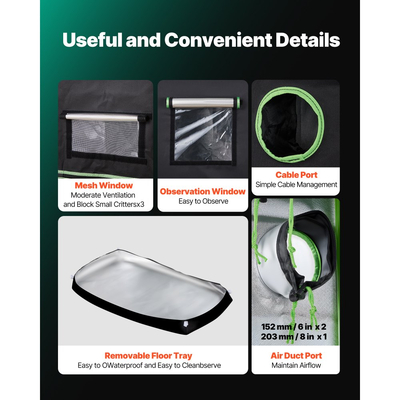 Σκηνή Εσωτερικής Καλλιέργειας VEVOR, 120 x 60 x 180 cm, 600D Υψηλής Ανακλαστικότητας Mylar, Σκηνή Εσωτερικών Φυτών με Παράθυρο Παρατήρησης, Δίσκο Δαπέδου & Φερμουάρ, Βαρέως Τύπου Σκηνές Καλλιέργειας για Φρούτα και Άνθη Λαχανικών