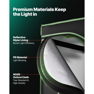 Σκηνή Εσωτερικής Καλλιέργειας VEVOR, 60 x 60 x 180 cm, 600D Υψηλής Ανακλαστικότητας Mylar, Σκηνή Εσωτερικών Φυτών με Παράθυρο Παρατήρησης, Δίσκο Δαπέδου & Φερμουάρ, Βαρέως Τύπου Σκηνές Καλλιέργειας για Φρούτα και Άνθη Λαχανικών