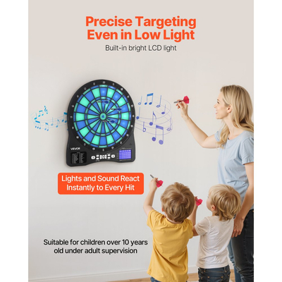 Ηλεκτρονική Γραμμή Βελακιών VEVOR, Φωτιζόμενη Γραμμή Βελακιών με LED και 48 Παιχνίδια & 500+ Παραλλαγές, Περιλαμβάνει 6 Στόχους Βελακιών με Flights & 50 Μαλακές Μύτες, Οθόνη LCD για Σκοράρισμα Κρίκετ - Υποστηρίζει Έως 8 Παίκτες