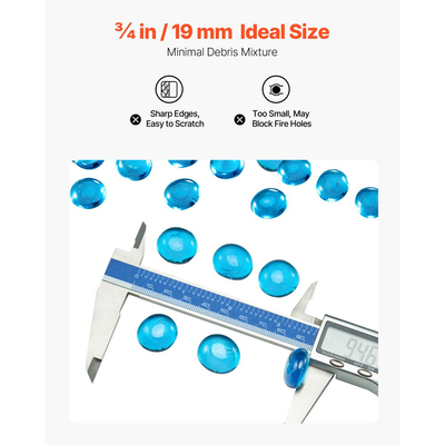 Πυρίμαχο γυαλί VEVOR, 9,0 kg ανθεκτικά σε υψηλές θερμοκρασίες τζάκια, ανακλαστικές χάντρες από γυαλί τζακιού 3/4 ίντσας / 19,05 mm, υψηλής στιλπνότητας πέτρινο διακοσμητικό τοπίου για τραπέζι τζακιού, μπλε της Καραϊβικής