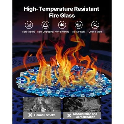 Πυρίμαχο γυαλί VEVOR, 10 λίβρες / 4,5 κιλά άκαπνες πέτρες και πέτρες τζακιού, ανακλαστικές χάντρες από γυαλί τζακιού 3/4 ίντσας / 19,05 mm, υψηλής στιλπνότητας πέτρινη διακόσμηση τοπίου για τραπέζι τζακιού, μπλε κοβαλτίου + μπλε καραϊβικής + διαφανές