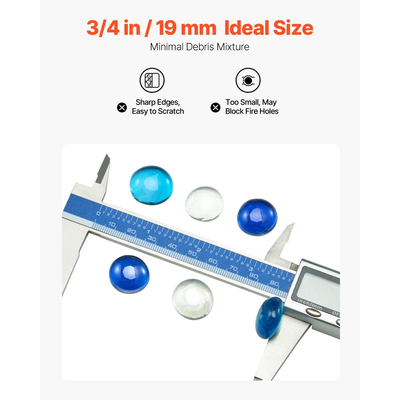 Πυρίμαχο γυαλί VEVOR, 10 λίβρες / 4,5 κιλά άκαπνες πέτρες και πέτρες τζακιού, ανακλαστικές χάντρες από γυαλί τζακιού 3/4 ίντσας / 19,05 mm, υψηλής στιλπνότητας πέτρινη διακόσμηση τοπίου για τραπέζι τζακιού, μπλε κοβαλτίου + μπλε καραϊβικής + διαφανές