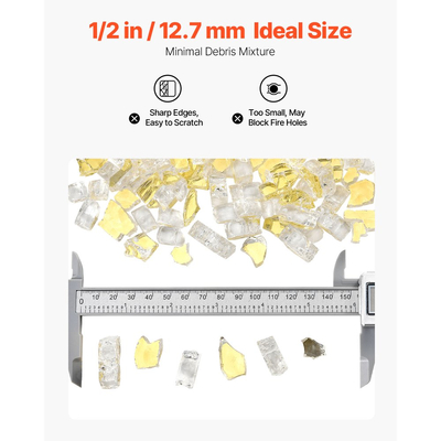 Πυρίμαχο γυαλί VEVOR, 10 LBS / 4,5 KG ανθεκτικά σε υψηλές θερμοκρασίες τζάκια, ανακλαστική και άκαπνη γυάλινη πέτρα τζακιού 1/2 ίντσας / 12,7 mm, πέτρα υψηλής στιλπνότητας για τραπέζι τζακιού, χρυσό