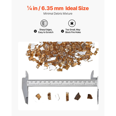 Πυρίμαχο γυαλί VEVOR, 10 LBS / 4,5 KG ανθεκτικά σε υψηλές θερμοκρασίες τζάκια, ανακλαστικό και άκαπνο γυάλινο πέτρωμα για τζάκι 1/4 ίντσας / 6,35 mm, πέτρα υψηλής στιλπνότητας για τραπέζι τζακιού, χαλκός