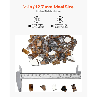 Πυρίμαχο γυαλί VEVOR, 10 LBS / 4,5 KG ανθεκτικά σε υψηλές θερμοκρασίες τζάκια, ανακλαστικό και άκαπνο γυάλινο πέτρωμα για τζάκι 1/2 ίντσας / 12,7 mm, πέτρα υψηλής στιλπνότητας για τραπέζι τζακιού, χαλκός