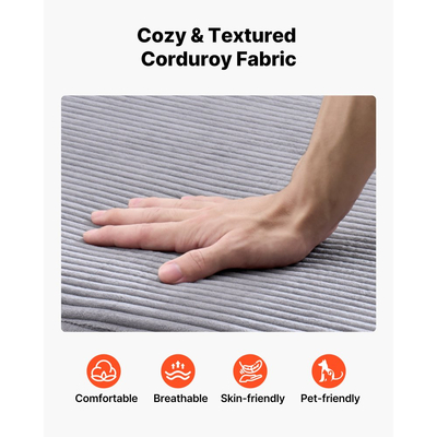 Πολυθρόνα VEVOR, 1115 mm Αρθρωτή πολυθρόνα εσωτερικού χώρου χωρίς κόκαλα, μεγάλη πολυθρόνα ανάγνωσης από κοτλέ με μαξιλάρια και μπράτσα, βαθύς καναπές-κρεβάτι για σαλόνι, υπνοδωμάτιο, γκρι