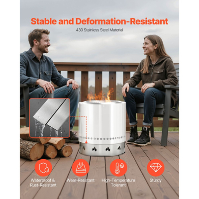 Βάση φωτιάς VEVOR για ατομική σόμπα, δαχτυλίδι φωτιάς 49,5 cm χωρίς καπνό, αξεσουάρ πλαισίου στήριξης τζακιού από ανοξείδωτο ατσάλι, φορητά εργαλεία στήριξης εξωτερικού χώρου για κάμπινγκ για τζάκι