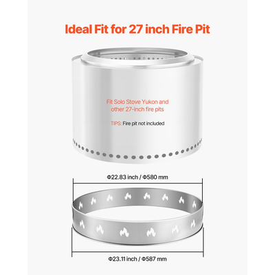 Βάση φωτιάς VEVOR για ατομική σόμπα, δαχτυλίδι φωτιάς άκαπνης 68,6 cm, αξεσουάρ πλαισίου στήριξης τζακιού από ανοξείδωτο ατσάλι, φορητά εργαλεία στήριξης εξωτερικού χώρου για κάμπινγκ για τζάκι