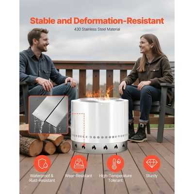 Βάση φωτιάς VEVOR για ατομική σόμπα, δαχτυλίδι φωτιάς άκαπνης 68,6 cm, αξεσουάρ πλαισίου στήριξης τζακιού από ανοξείδωτο ατσάλι, φορητά εργαλεία στήριξης εξωτερικού χώρου για κάμπινγκ για τζάκι