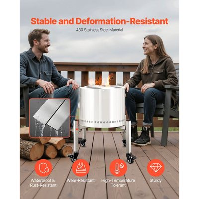 Βάση φωτιάς VEVOR, ρυθμιζόμενο τέντωμα 38-68,6 cm με 4 ροδάκια, βάση φωτιάς για σόμπα, φωτιά Ranger Yukon και άλλες εξωτερικές εστίες, αξεσουάρ τζακιού από ανοξείδωτο ατσάλι για κάμπινγκ