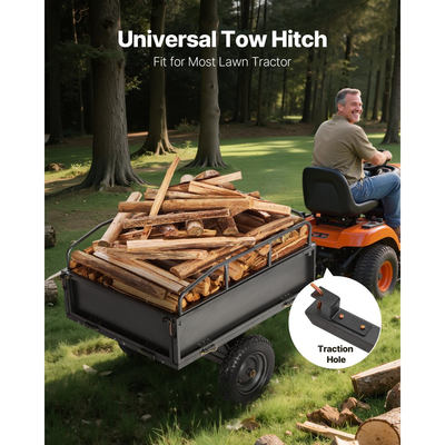 Τρέιλερ VEVOR Garden Utility, 10 κυβικά πόδια και χωρητικότητα 227 κιλών, Τρέιλερ μεταφοράς ATV UTV, Χαλύβδινο καρότσι ρυμούλκησης με ελαστικά 14", Χειροκίνητο τράβηγμα ή ποδοκίνητο ποδοκίνητο, Ρυμουλκούμενα βαρέως τύπου για χλοοκοπτικό τρακτέρ