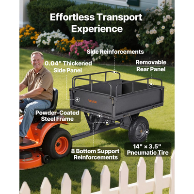 Τρέιλερ VEVOR Garden Utility, 10 κυβικά πόδια και χωρητικότητα 227 κιλών, Τρέιλερ μεταφοράς ATV UTV, Χαλύβδινο καρότσι ρυμούλκησης με ελαστικά 14", Χειροκίνητο τράβηγμα ή ποδοκίνητο ποδοκίνητο, Ρυμουλκούμενα βαρέως τύπου για χλοοκοπτικό τρακτέρ