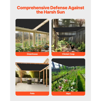 Ύφασμα σκίασης VEVOR 90%, κάλυμμα σκίασης πέργκολας 10 x 12 ft με ροδέλες από ανοξείδωτο ατσάλι, κουρτίνα απορρήτου με υλικό HDPE 140 GSM, για εξωτερικούς χώρους, αυλές, κήπους και αυλές (μαύρο)