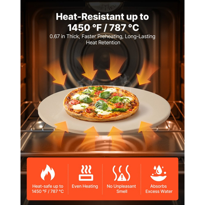 Πέτρα πίτσας VEVOR, στρογγυλή πέτρα πίτσας από κορδιερίτη 406 mm, πολύ μεγάλη πέτρα ψησίματος με ανθεκτική βάση, πάχος 17 mm ανθεκτικό στη θερμότητα κορδιερίτη, για φούρνο κουζίνας, ψήσιμο πίτσας, ψήσιμο στη σχάρα BBQ