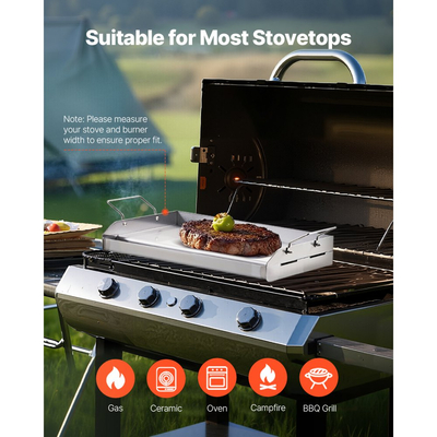 Πλάκα ψησίματος VEVOR από ανοξείδωτο ατσάλι, ορθογώνια πλάκα επίπεδης κορυφής 17x13 ιντσών, πλάκα ψησίματος αερίου για BBQ, Teppanyaki, φορητά οικιακά μαγειρικά σκεύη με λαβή, για κάμπινγκ και πάρτι