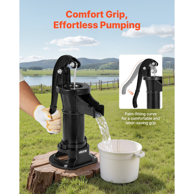 Χειροκίνητη αντλία κανάτας VEVOR Well, μέγιστη ανύψωση 25 ft, χειροκίνητη αντλία νερού από χυτοσίδηρο αντίκα, σύνδεση NPT 1-1/4 in, εύκολη εγκατάσταση, παλαιού τύπου για εξωτερικούς χώρους, κήπο, λίμνη, αυλή, αγρόκτημα, μαύρη