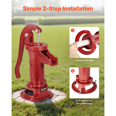 Χειροκίνητη αντλία κανάτας VEVOR Well, μέγιστη ανύψωση 25 ft, χειροκίνητη αντλία νερού από χυτοσίδηρο αντίκα, σύνδεση NPT 1-1/4 in, εύκολη εγκατάσταση, παλαιού τύπου για εξωτερικούς χώρους, κήπο, λίμνη, αυλή, αγρόκτημα, κόκκινη