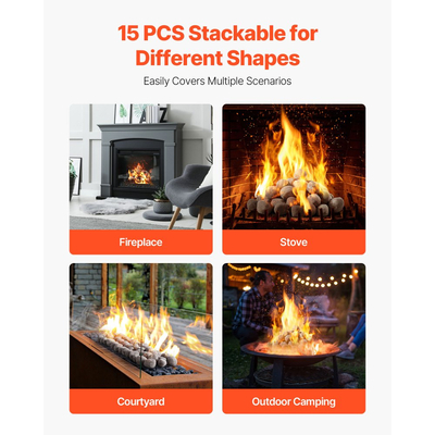 Κεραμικές πέτρες φωτιάς VEVOR, 25,4-50,8 mm 48 τεμάχια πέτρες λάβας, επαναχρησιμοποιούμενες πέτρες φωτιάς για εσωτερική και εξωτερική χρήση, διακοσμητικές πέτρες φωτιάς για τζάκι προπανίου/αερίου, σόμπα, αυλή, κάμπινγκ