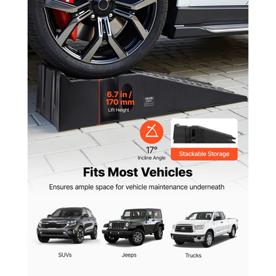 Ράμπες αυτοκινήτων VEVOR, 2 τεμάχια χωρητικότητας 7257 kg μικτού βάρους, ύψος ανύψωσης 170 mm, φορητές ράμπες σέρβις αυτοκινήτων υψηλού προφίλ για συντήρηση γκαράζ σπιτιού και αλλαγή λαδιών, βαρέως τύπου για επισκευή φορτηγών, SUV οχημάτων, μαύρο