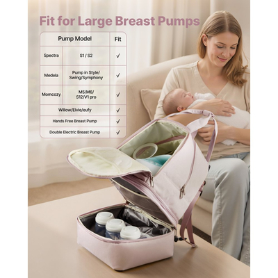 Σακίδιο πλάτης θηλάστρου VEVOR, τσάντα θηλασμού με παγοκύστη, κατάλληλο για S1/S2, αξεσουάρ άντλησης και αποθήκευση μητρικού γάλακτος, φορητή θήκη μεταφοράς θηλάστρου για εργασία, ταξίδια και οικογενειακή χρήση, ανοιχτό ροζ