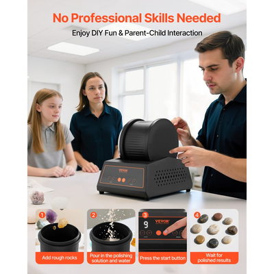 Κιτ γυάλισμα πέτρας VEVOR, κιτ στίλβωσης πέτρας, 4 ρυθμίσεις ταχύτητας, 9ήμερο χρονόμετρο στίλβωσης, κιτ στίλβωσης πέτρας, γυαλιστικό πέτρας χωρίς ζώνη με προσαρμογέα και προστασία υπερφόρτωσης, γυαλιστικό πέτρας για ενήλικες και παιδιά