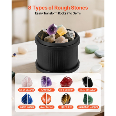 Κιτ γυαλίσματος πέτρας VEVOR, κιτ στίλβωσης πέτρας, 4 ρυθμίσεις ταχύτητας, χρονοδιακόπτης στίλβωσης 9 ημερών, κιτ στίλβωσης πέτρας, γυαλιστικό πέτρας με ακατέργαστες πολύτιμες πέτρες και κόκκους στίλβωσης, γυαλιστικό πέτρας για ενήλικες και παιδιά