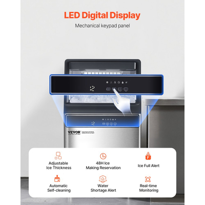 Εμπορική μηχανή παρασκευής πάγου VEVOR 110lbs/24H, χωρητικότητα αποθήκευσης 33lbs, παγομηχανή με αντλία αποστράγγισης, 50 παγάκια σε 15 λεπτά, ψηφιακή οθόνη LED, αυτοκαθαριζόμενη για μπαρ, γραφείο, εστιατόριο