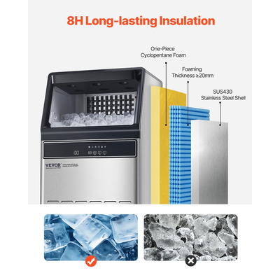 Εμπορική μηχανή παρασκευής πάγου VEVOR 110lbs/24H, χωρητικότητα αποθήκευσης 33lbs, παγομηχανή με αντλία αποστράγγισης, 50 παγάκια σε 15 λεπτά, ψηφιακή οθόνη LED, αυτοκαθαριζόμενη για μπαρ, γραφείο, εστιατόριο