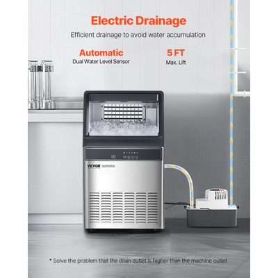 Εμπορική μηχανή παρασκευής πάγου VEVOR 110lbs/24H, χωρητικότητα αποθήκευσης 33lbs, παγομηχανή με αντλία αποστράγγισης, 50 παγάκια σε 15 λεπτά, ψηφιακή οθόνη LED, αυτοκαθαριζόμενη για μπαρ, γραφείο, εστιατόριο
