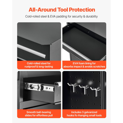 Ρολό εργαλειοθήκης VEVOR, Σχεδιασμός 2 σε 1, Οργανωτής ερμαρίου εργαλείων με 5 συρτάρια με αποσπώμενη μεταλλική εργαλειοθήκη, μπάρα κλειδώματος, προστατευτική επένδυση και ράφι εργαλείων, Ντουλάπι αποθήκευσης γκαράζ για αποθήκη, εργαστήριο