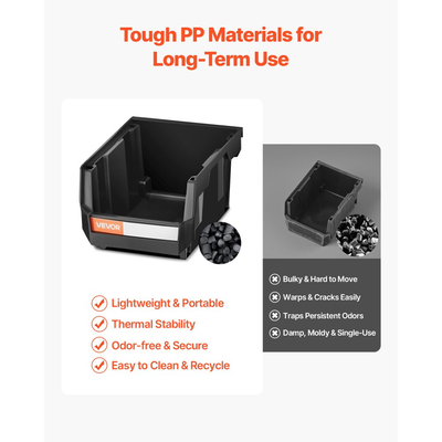 Κάδοι Αποθήκευσης VEVOR Επιτοίχιοι, 12 Πλαστικοί Κάδοι & 3 Μεταλλικές Ράγες, Πλαστικός Κρεμαστός Κάδος Αποθήκευσης με Στοίβα για Βίδες, Παξιμάδια, Μπουλόνια, Καρφιά, Οργανωτής Εργαλείων για Εργαστήριο, Χώρο Χειροτεχνίας, Γκαράζ, Μαύρος