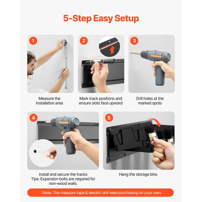 Κάδοι Αποθήκευσης VEVOR Επιτοίχιοι, 12 Πλαστικοί Κάδοι & 3 Μεταλλικές Ράγες, Πλαστικός Κρεμαστός Κάδος Αποθήκευσης με Στοίβα για Βίδες, Παξιμάδια, Μπουλόνια, Καρφιά, Οργανωτής Εργαλείων για Εργαστήριο, Χώρο Χειροτεχνίας, Γκαράζ, Μαύρος