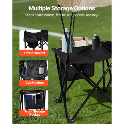 Φορητός Πτυσσόμενος Πάγκος VEVOR, Πάγκος Ποδοσφαίρου 6 Θέσεων με Θήκες Αποθήκευσης, Θήκες Ποτηριών & Τσάντα Μεταφοράς, Ελαφρύ Πλαϊνό Καθιστικό με Σκίαστρο για Ποδόσφαιρο, Μπέιζμπολ, Κάμπινγκ, Υπαίθριες Εκδηλώσεις, Μαύρο