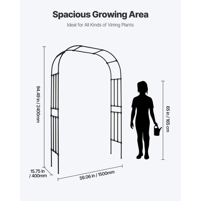 VEVOR Κληματαριά Κήπου, 2,4 (Υ) x 1,5 (Π) x 0,4 (Β) μ. Μεταλλική Αψίδα, Ανθεκτική Αψίδα Εξωτερικού Χώρου με Πέργκολα και Πασσάλους, Εύκολη Συναρμολόγηση, Κληματαριά Πέργκολας για Αναρρίχηση Φυτών, Κήπο, Γκαζόν, Γαμήλιο Γάμο, Γάμος, Πάρτι