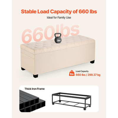 Πάγκος αποθήκευσης VEVOR με συρτάρι, Πάγκος κρεβατιού με κουμπιά και πλαϊνές τσάντες, Αναδιπλούμενο συρτάρι αποθήκευσης με ταπετσαρία και μεταλλικό σκελετό, Οθωμανικό κρεβάτι από λινό για σαλόνι, υπνοδωμάτιο, είσοδο, γραφείο, μπεζ