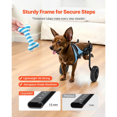 Αναπηρικό αμαξίδιο σκύλου VEVOR για πίσω πόδια, ρυθμιζόμενο 2 τροχούς, ελαφρύ καρότσι σκύλου με τροχούς απορρόφησης κραδασμών, αναπηρικό αμαξίδιο υποστήριξης κινητικότητας για τραυματισμένους σκύλους με αναπηρία έως 10 κιλά, πολύ μικρό