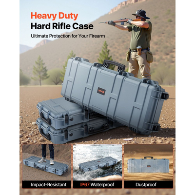Θήκη σκληρού τυφεκίου VEVOR, θήκη τυφεκίου με κλειδαριά και προκομμένους αφρούς, αποθήκευση όπλου 1016 mm με ρόδες, IP67 αδιάβροχη και ανθεκτική στη σκόνη κινητή μεγάλη αποθήκευση πιστολιού για τυφέκια, κυνηγετικά όπλα, όπλα Airsoft, γκρι