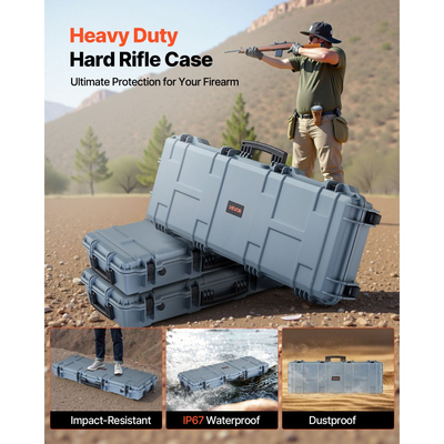 Θήκη σκληρού τυφεκίου VEVOR, θήκη τυφεκίου με κλειδαριά και προκομμένους αφρούς, κινητή αποθήκευση όπλου 1066 mm με ρόδες, αδιάβροχη και ανθεκτική στη σκόνη αποθήκευση πιστολιού IP67 για τυφέκιο, κυνηγετικό όπλο, όπλο Airsoft, γκρι