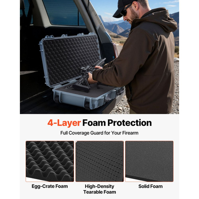 Θήκη σκληρού τυφεκίου VEVOR, θήκη τυφεκίου με κλειδαριά και προκομμένους αφρούς, κινητή αποθήκευση όπλου 1066 mm με ρόδες, αδιάβροχη και ανθεκτική στη σκόνη αποθήκευση πιστολιού IP67 για τυφέκιο, κυνηγετικό όπλο, όπλο Airsoft, γκρι
