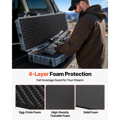 Θήκη σκληρού τυφεκίου VEVOR, θήκη τυφεκίου με κλειδαριά και προκομμένους αφρούς, κινητός χώρος αποθήκευσης όπλου 1270 mm με ρόδες, αδιάβροχη και ανθεκτική στη σκόνη αποθήκευση πιστολιού IP67 για τυφέκιο, κυνηγετικό όπλο, όπλο Airsoft, γκρι